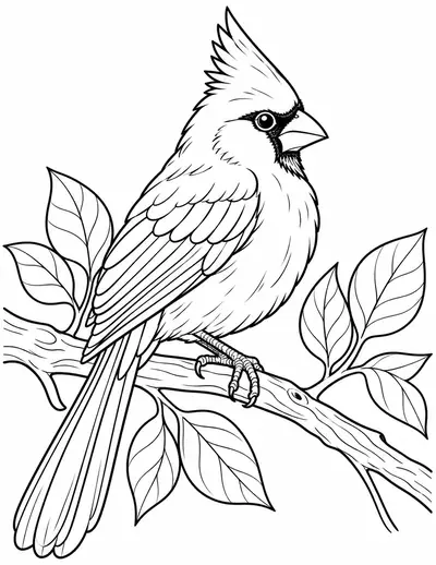 Cardinal on a Branch, bird: easy coloring page