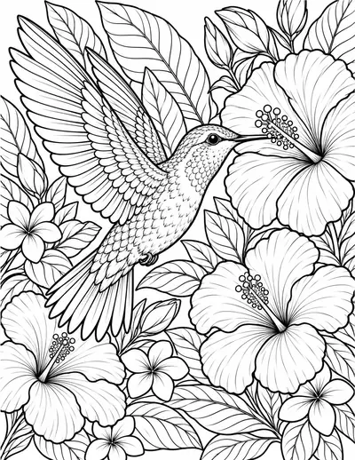 Hummingbird Garden: detailed coloring page