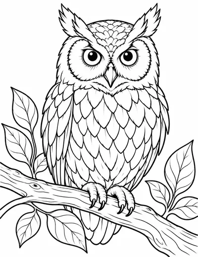 Owl on a Branch, bird: easy coloring page