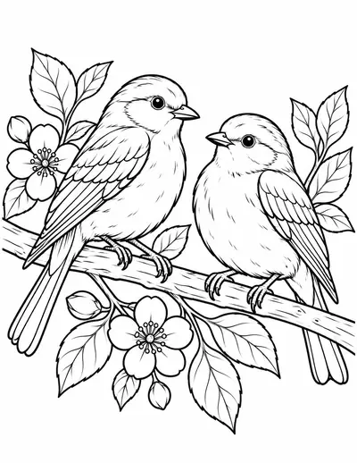Two Songbirds: easy coloring page