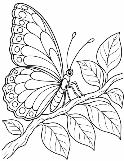 Butterfly on a Branch: easy coloring page