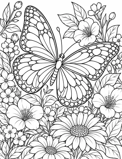 Butterfly Garden: detailed coloring page