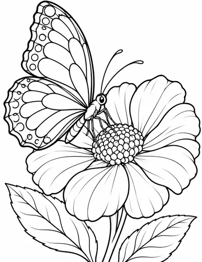 Butterfly on a Flower: easy coloring page