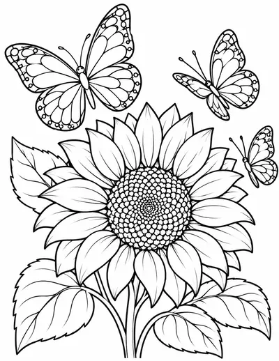 Butterflies and a Sunflower, butterfly: easy coloring page