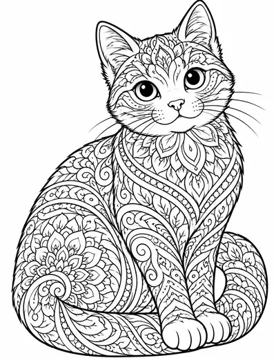 Mandala Cat, animal: detailed coloring page