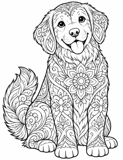 Mandala Dog, animal: detailed coloring page
