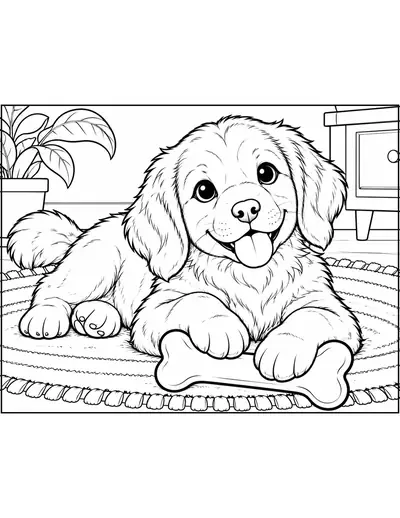 Puppy with a Bone, animal: easy coloring page