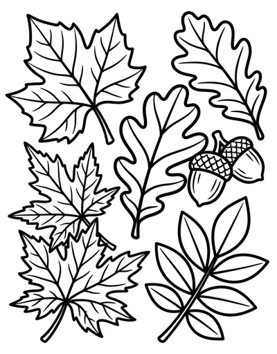 Big Autumn Leaves fall coloring page for adults, easy