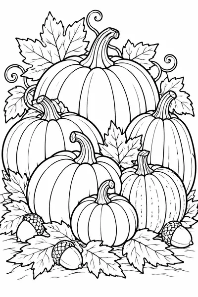Pile of Pumpkins Thanksgiving coloring page for adults, easy