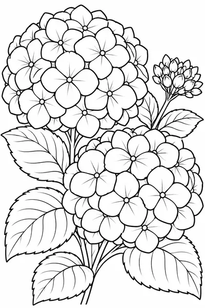 Hydrangeas flower coloring page for adults, easy