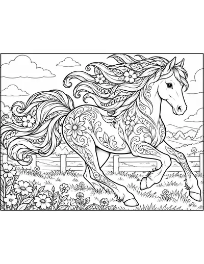 Galloping Horse, animal: detailed coloring page
