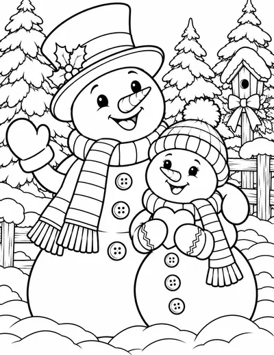 Two Snowman Friends: easy coloring page