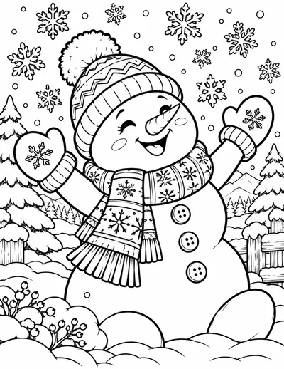 Snowman in the Snowflakes: easy coloring page