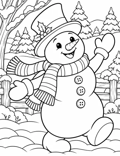 Waving Snowman: easy coloring page