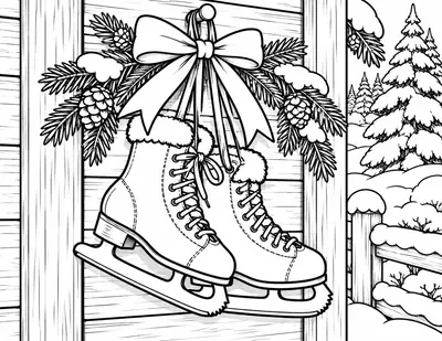 Ice Skates on the Door, winter: easy coloring page