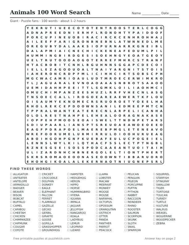 All six 100 word word searches in one PDF