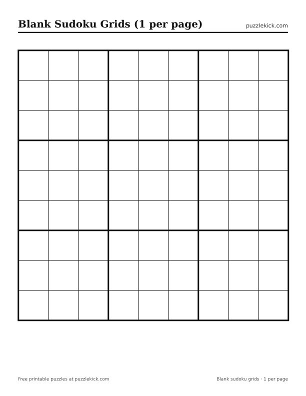 Preview of the 1 grid per page sudoku PDF