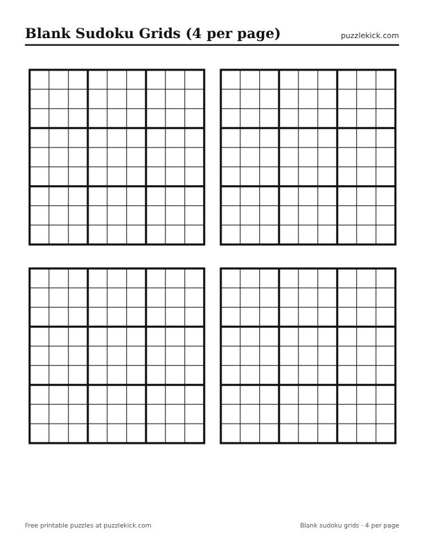 Preview of the 4 grids per page sudoku PDF