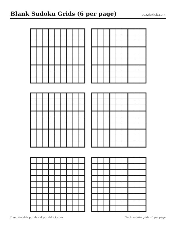 Preview of the 6 grids per page sudoku PDF
