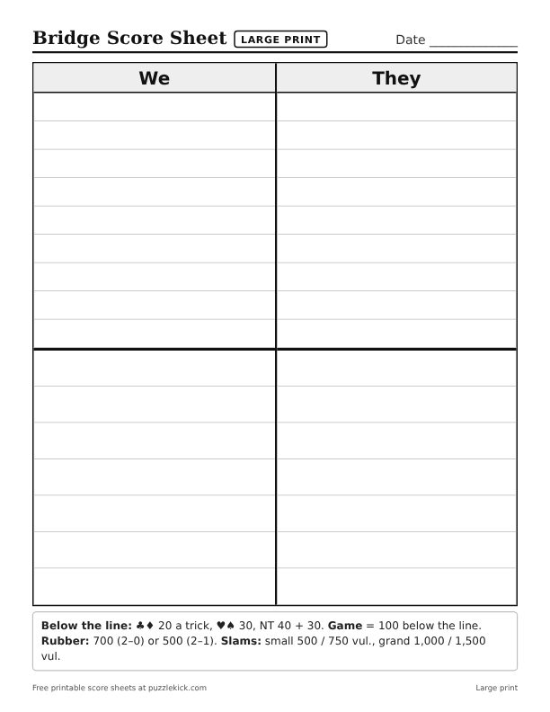 Preview of the bridge score sheet in large print