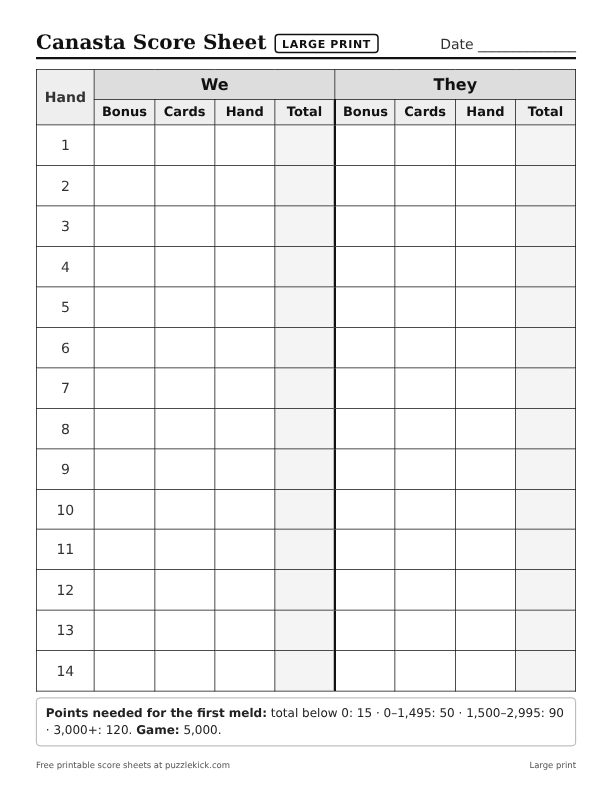 Preview of the canasta score sheet in large print