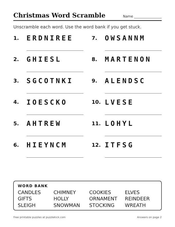 Preview of the christmas word scramble