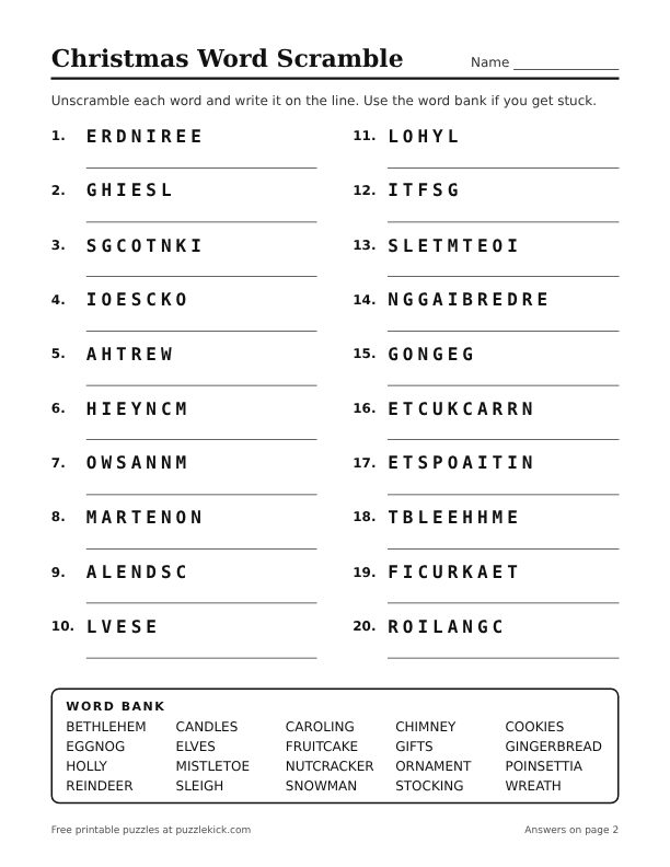 Preview of the Christmas word scramble