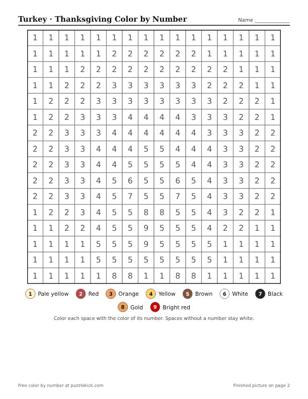 Thanksgiving color by number &middot; 11 pages preview