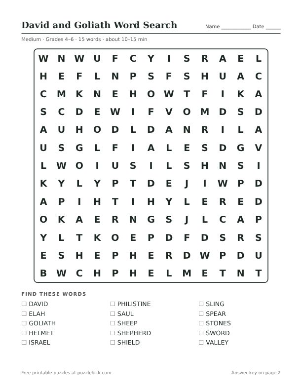 Preview of the David and Goliath word search