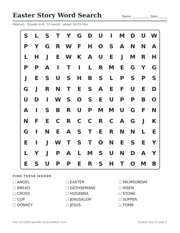 Preview of the Easter Story word search