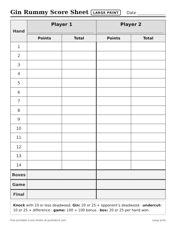 Preview of the gin rummy score sheet in large print