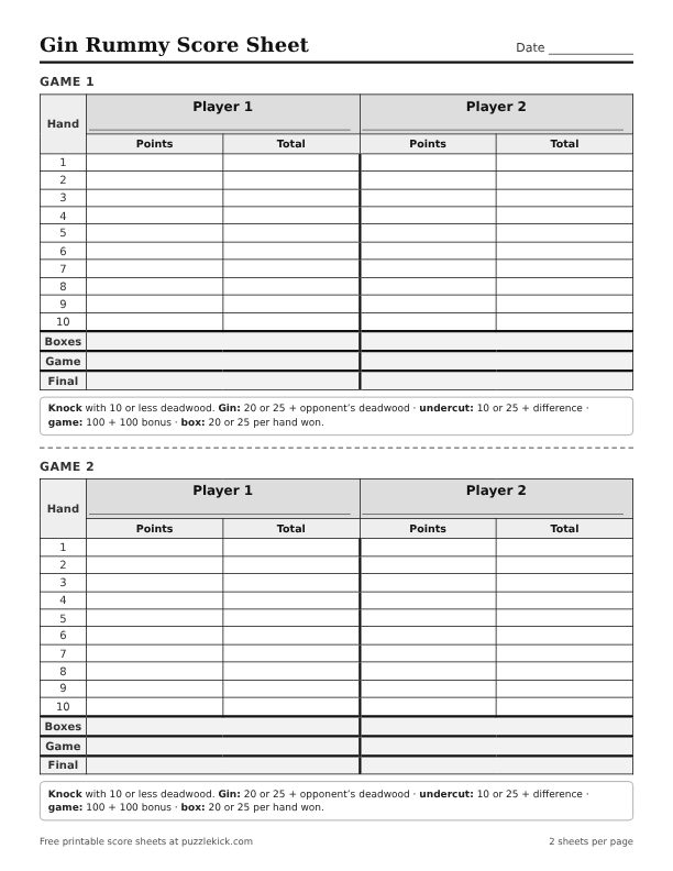 Sample gin rummy score sheet