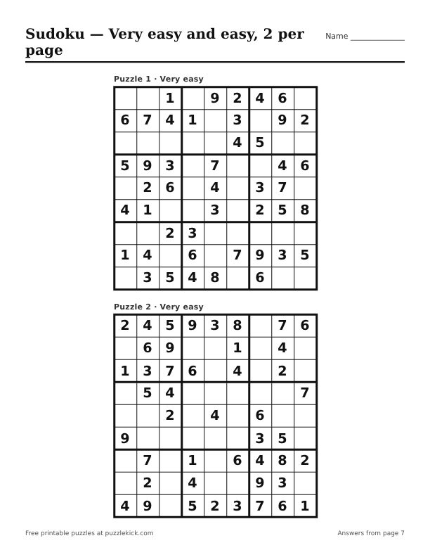 Preview of the Very easy and easy · 2 per page sudoku PDF
