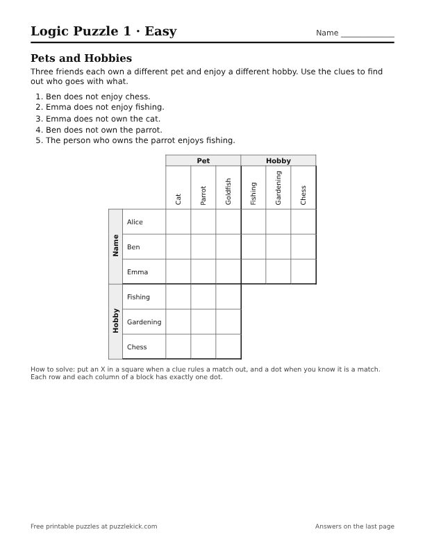 Preview of the easy logic puzzles PDF