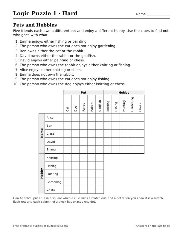 Preview of the hard logic puzzles PDF