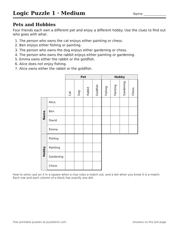 Preview of the medium logic puzzles PDF