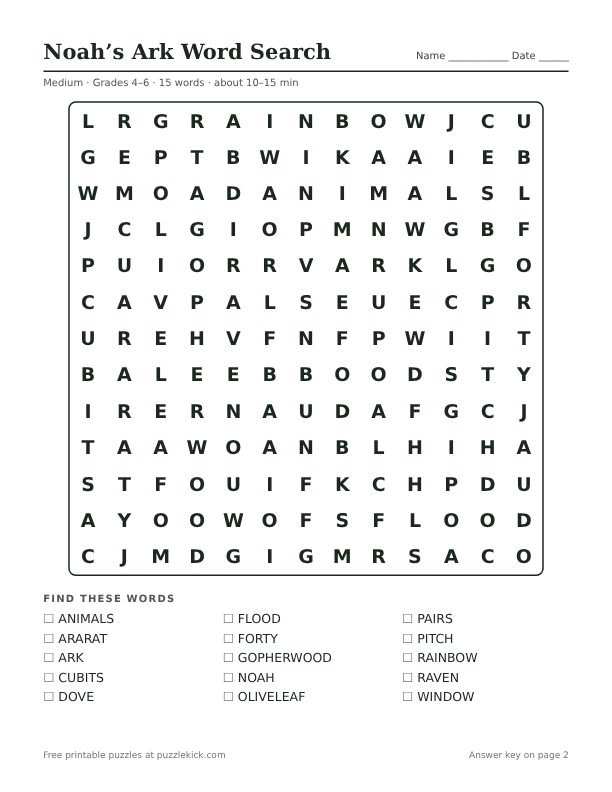 Preview of the Noah’s Ark word search
