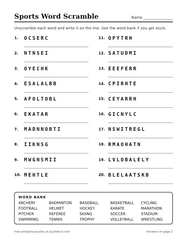 Preview of the sports word scramble