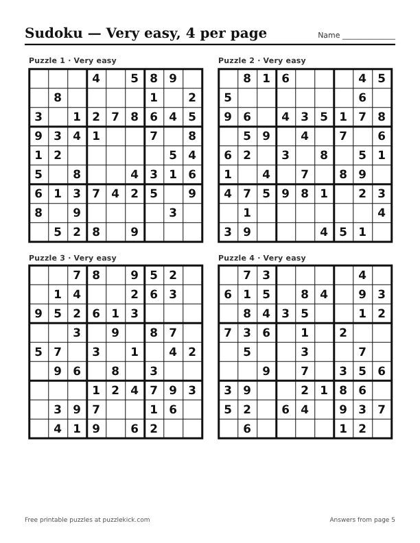 Preview of the Very easy · 4 per page sudoku PDF