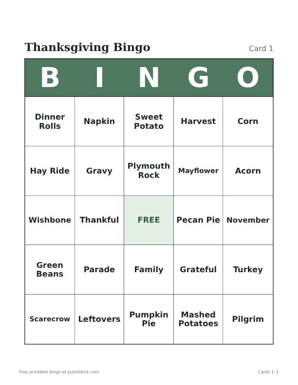 Preview of the thanksgiving bingo