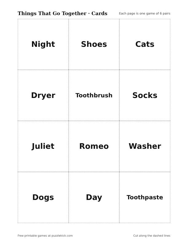 Preview of the things that go together word cards