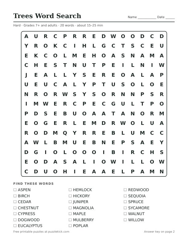 Preview of the trees hard word search