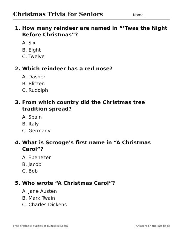Preview of the christmas trivia printable