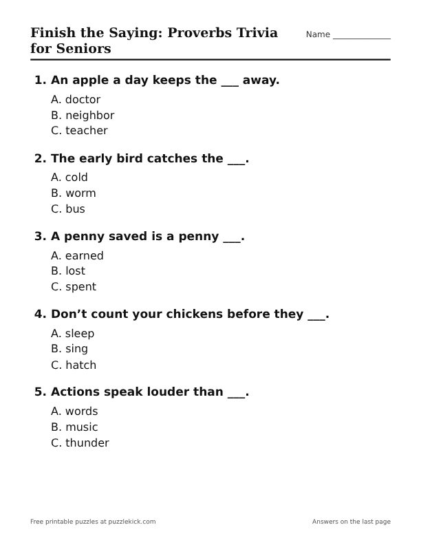 Preview of the finish the saying printable
