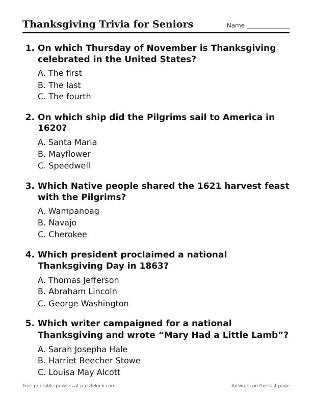 Preview of the thanksgiving trivia printable