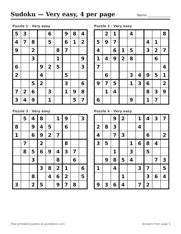 Preview of the Very easy · 4 per page sudoku PDF