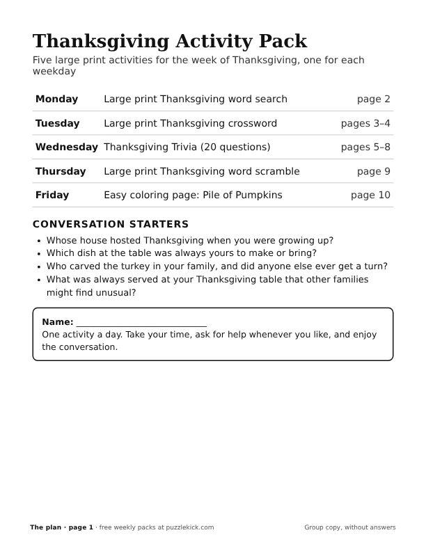 Cover of the thanksgiving activity pack group copy