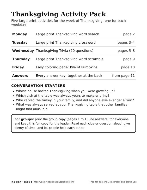 Cover of the Thanksgiving Activity Pack