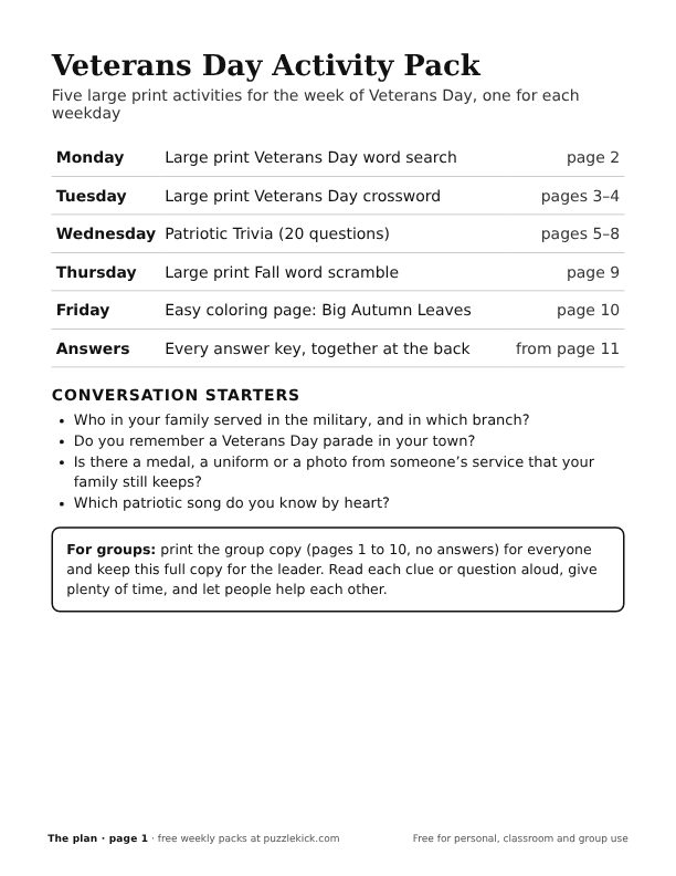 Cover of the Veterans Day Activity Pack
