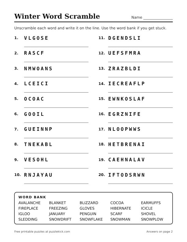 Preview of the winter word scramble